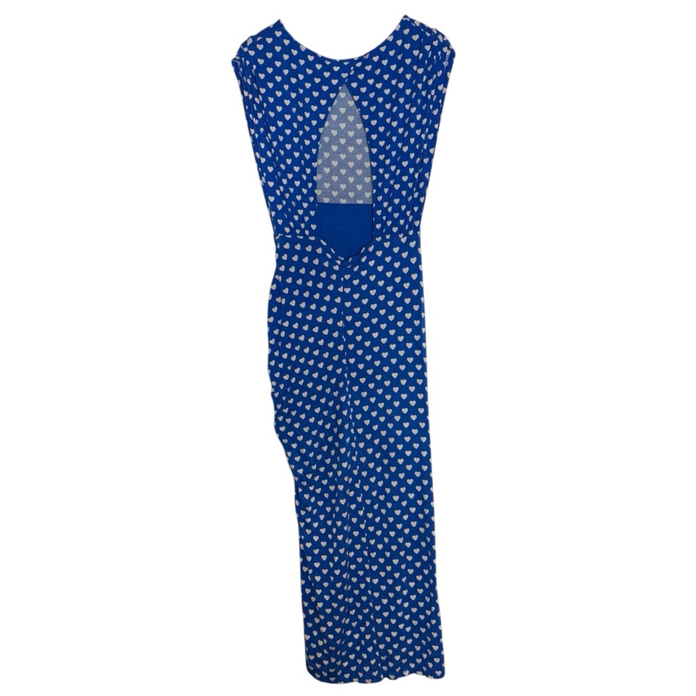 Free people Lakeside PolkaDot Heart Side Slit Cutout Back Maxi Dress Size M Blue - Picture 6 of 14